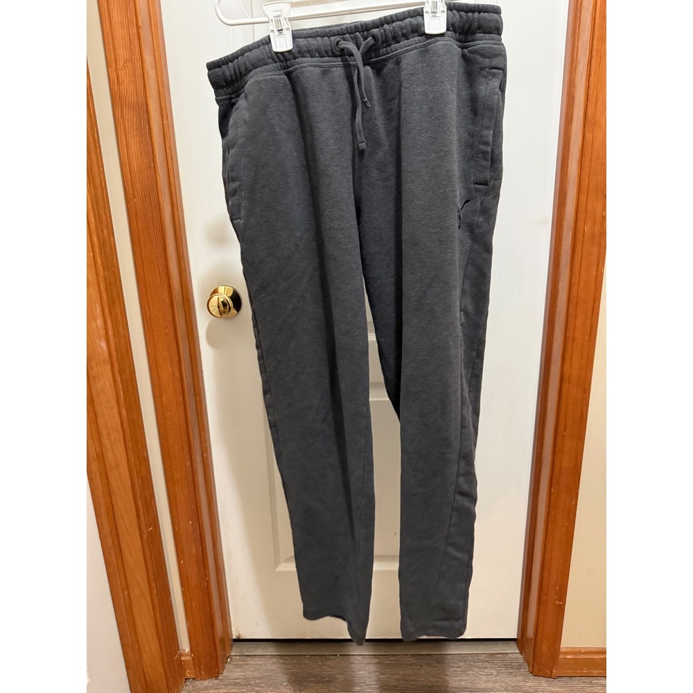 Puma Mens Fleece‎ Sweatpants Charcoal Gray Heather Drawstring Joggers Size Large